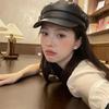 Fashion Y2k Gils Punk Beret Caps Gothic Black Pu Leather Flat Top Baseball Caps Vintage England Flat Women Berets Cosplay