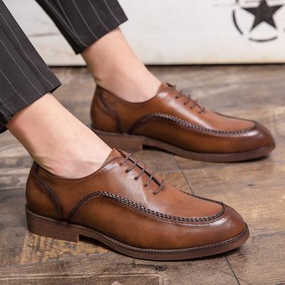 Fashion Size 38-47 Classic Men Derby Black Brown Lace Up Business Fashion Small Leather Shoes European High Quality Brand Shoes Men