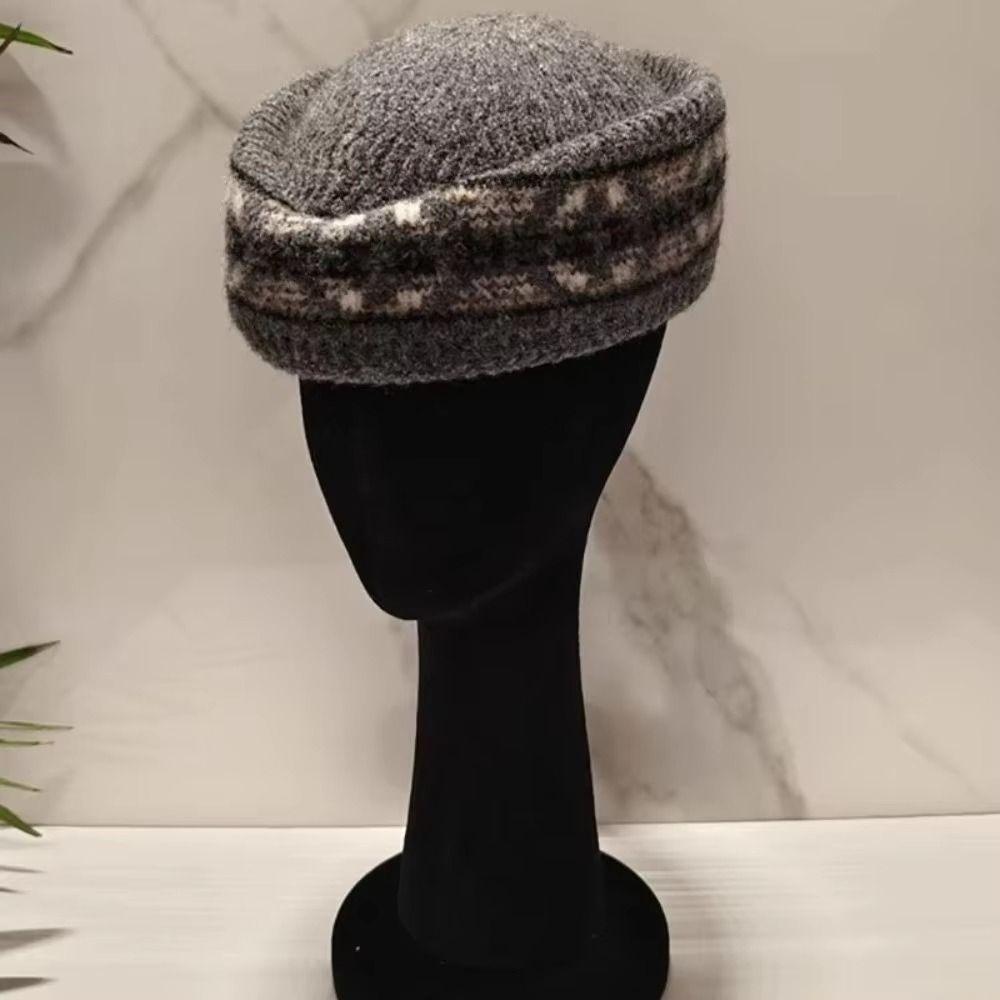 Elegant Fair Isle Pattern Pillbox Hat Jacquard Fedora Hat Fashion Knitted Beret Hat Performances