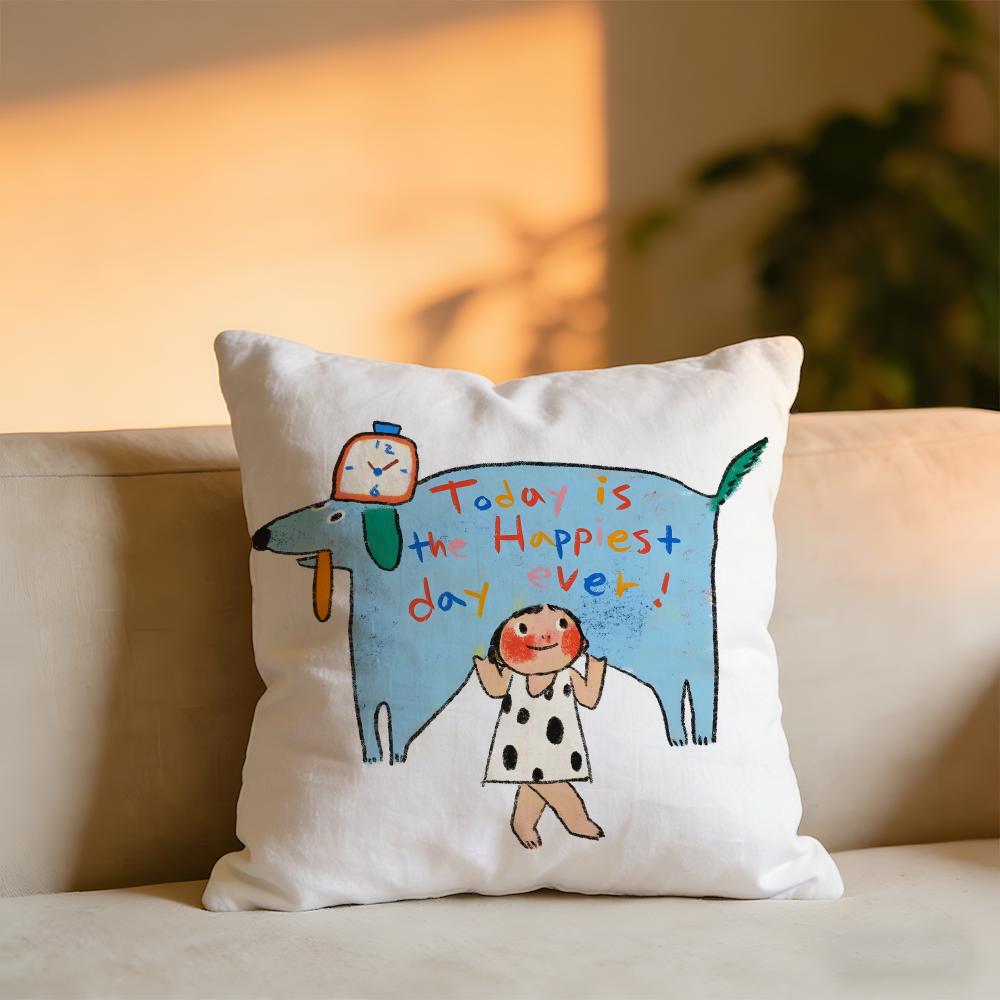 Illustrations Of Everyday Life Cushion Cover Cozy Velvet Throw PillowSoft Warm Cushion For Sofa Bed