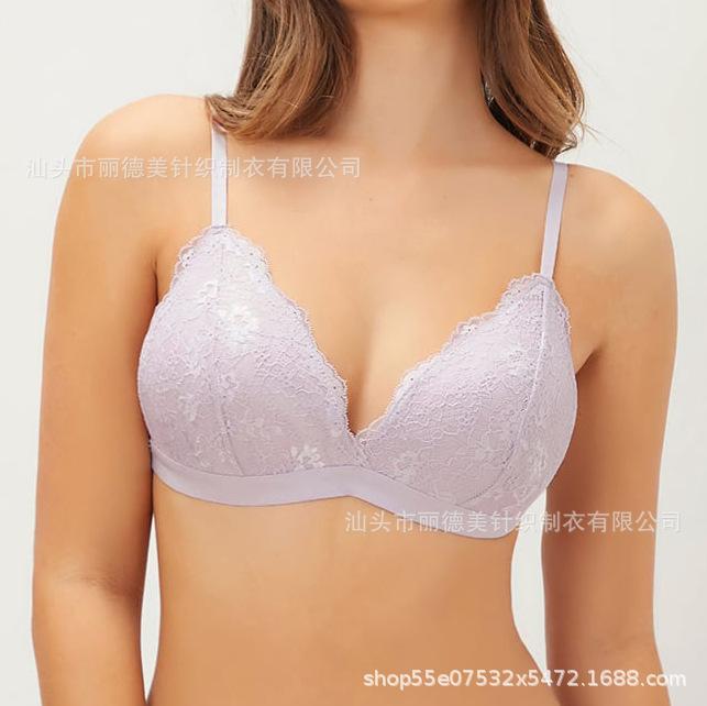 Spot French triangle cup lace bra without steel rim girl sexy thin gathering female back bra