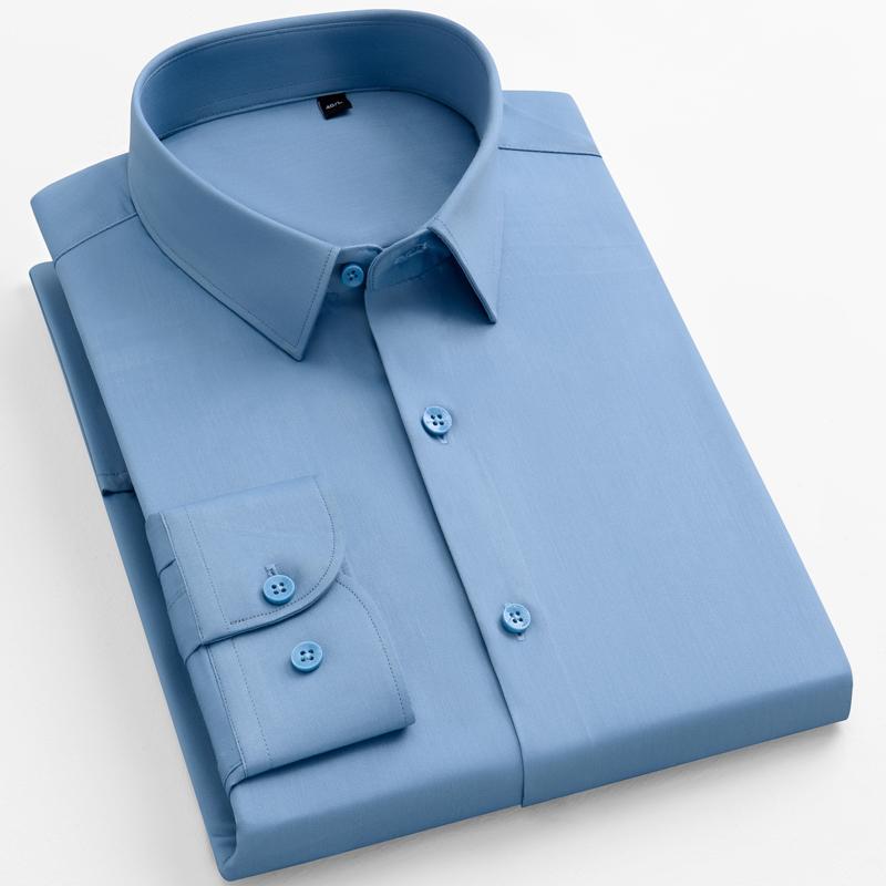 

Классическая однотонная мужская классическая рубашка обычного кроя с длинными рукавами Four Seasons, деловой формальный стиль, легкий эластичный удобный модал 44 кадет синий