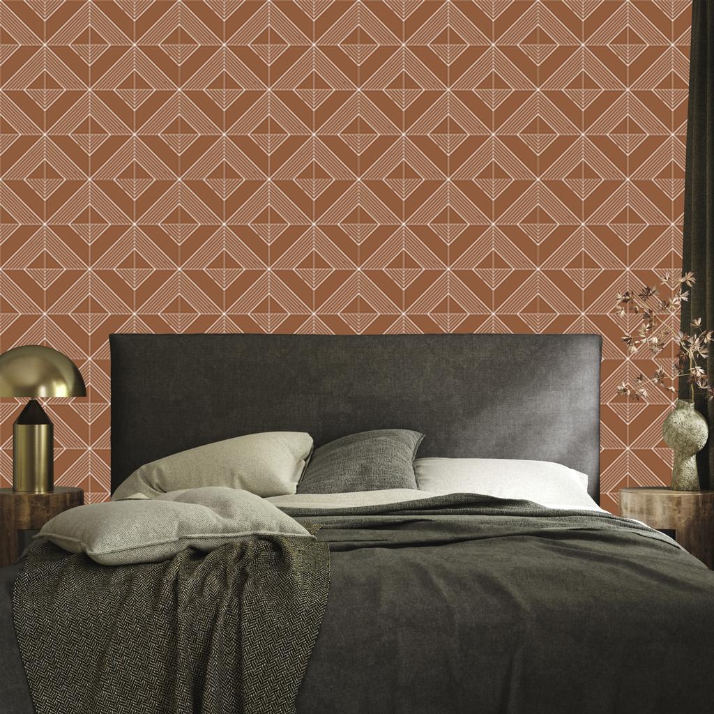 Geometric Diamonds Orange and Beige Wallpaper for Living Room and Bedroom 50x1000