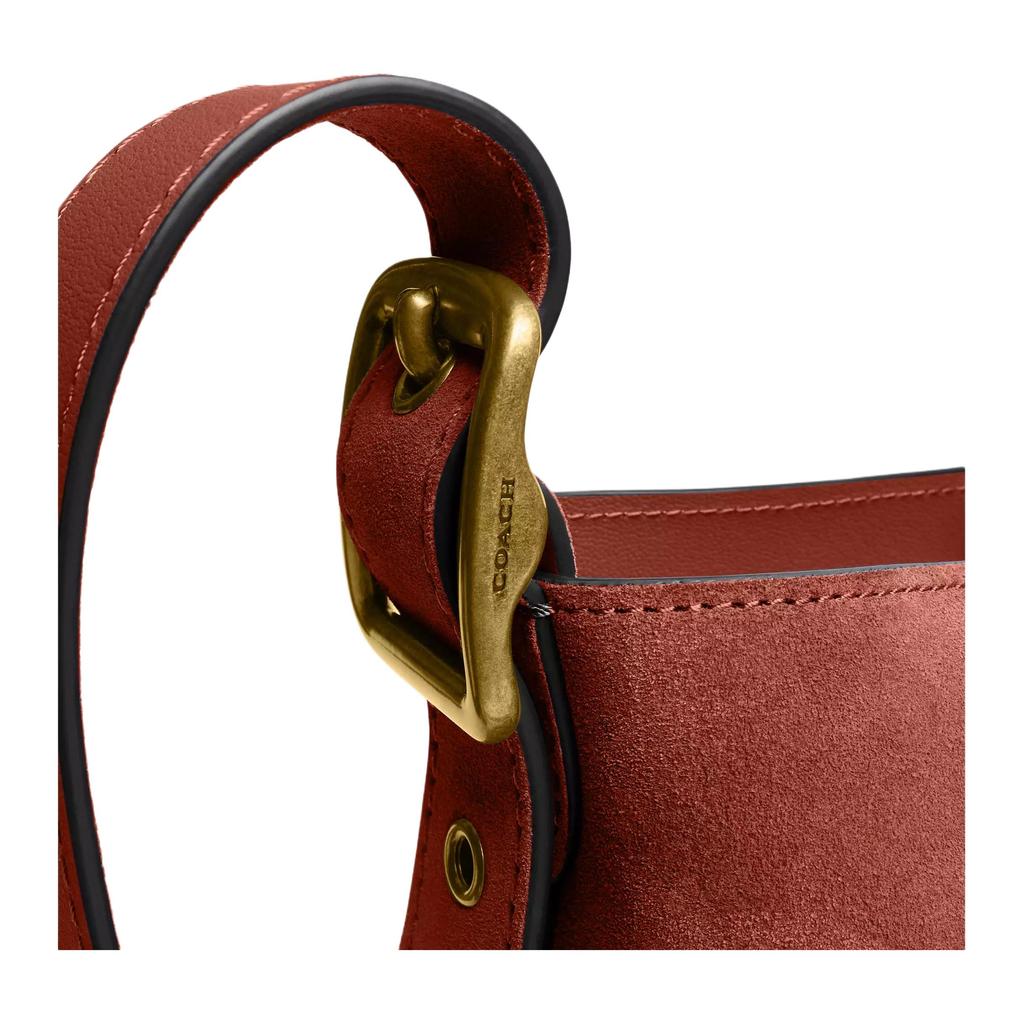 Coach Bleecker 12 Letter Print Gold Hardware Suede Bucket Bag Crossbody Shoulder Bag Mini Women bags Brown Red CCW84-B4AY