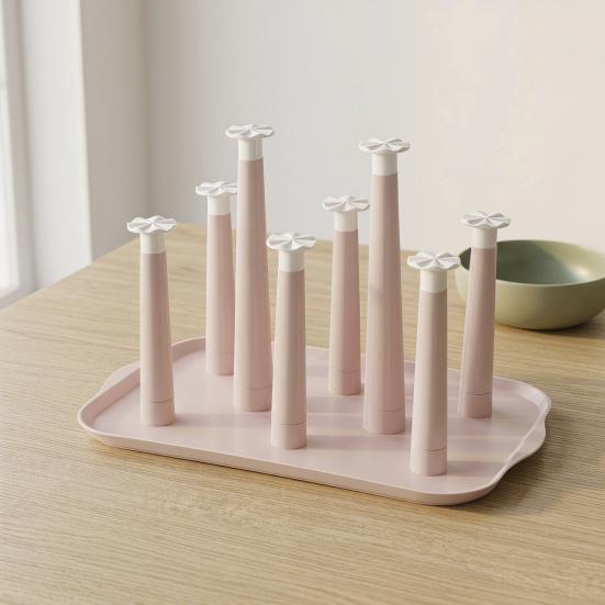 Escurridor de Tazas de Plástico de 6 Ranuras con Bandeja de Goteo Organizador de Encimera Ahorra Espacio para Tazas Vasos Estante de Almacenamiento de Cocina Libre de BPA