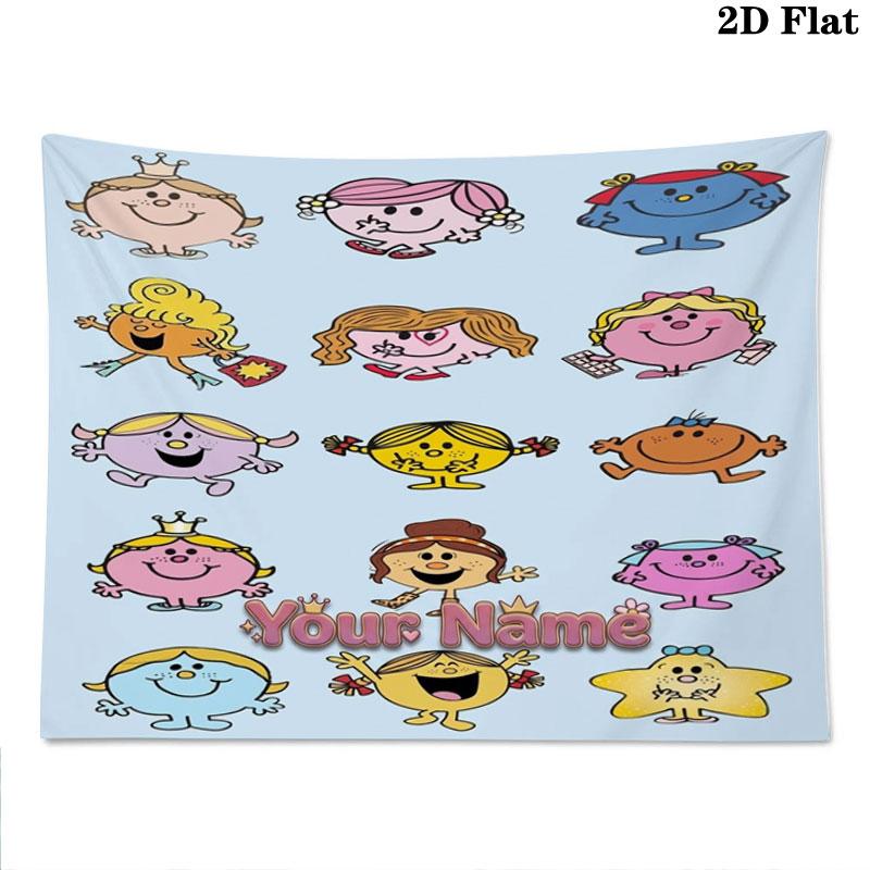 Mr. Men Little Miss Custom Name Wall Tapestry Aesthetic Wall Hanging Printed Fabric Blanket Decorative Tapestries for Bedroom Living Room Home Decor