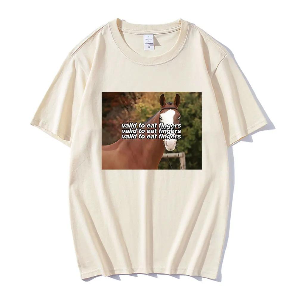 Oversized Red Short-Sleeve T-Shirt Featuring "Valid To Eat Fingers" Horse Meme Graphic Print
