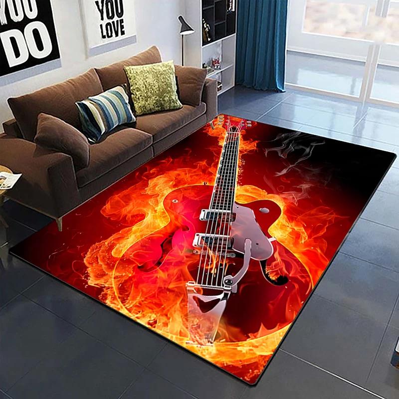 Colorful Music Guitar Melody 3D Printed Carpets for Living Room Non-Slip Area Rug Bedroom Bedside Home Decor Washable Floor Mat