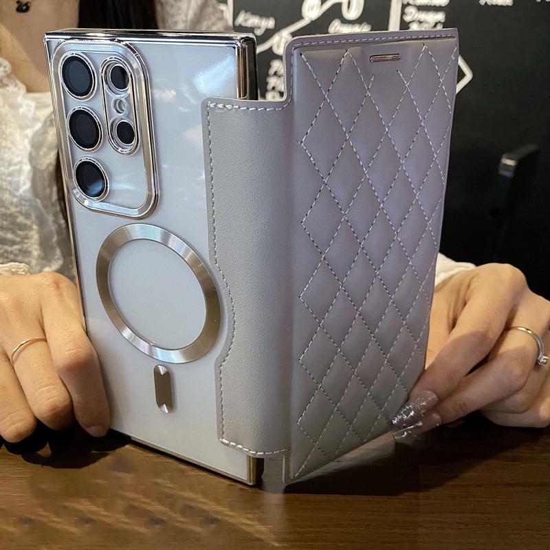 Flip Cover Plating Magnetic Clear Case For Samsung S25 S24 Ultra S23 FE S22 Plus A55 A35 A15 A05S Slot Card Wallet Leather Cases