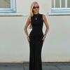 Spring Women's Sexy Back Slit Pleated Sleeveless Round Neck Slimming Dress