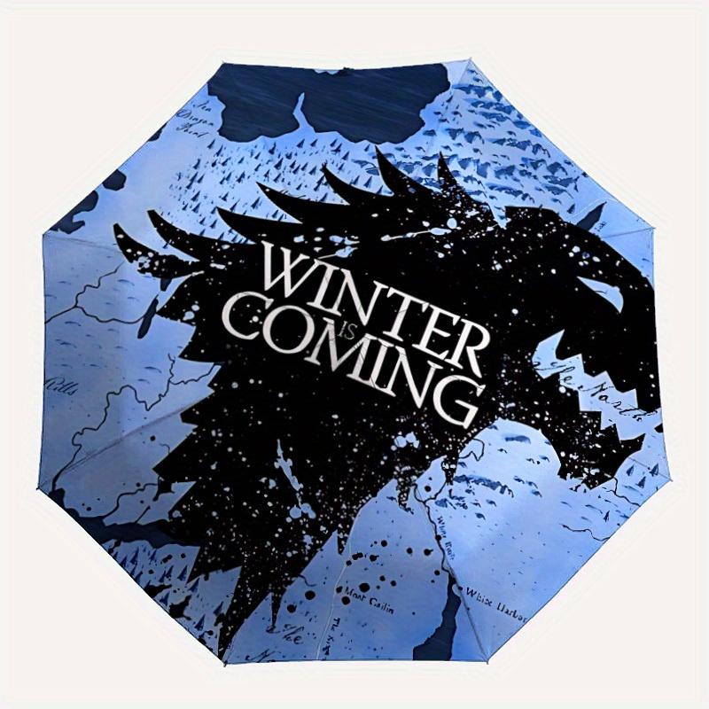 

1pc Winter is Coming Automatic Umbrella - 8-Rib Foldable Design, Outdoor Adventures, Durable Canopy Material yy250823124