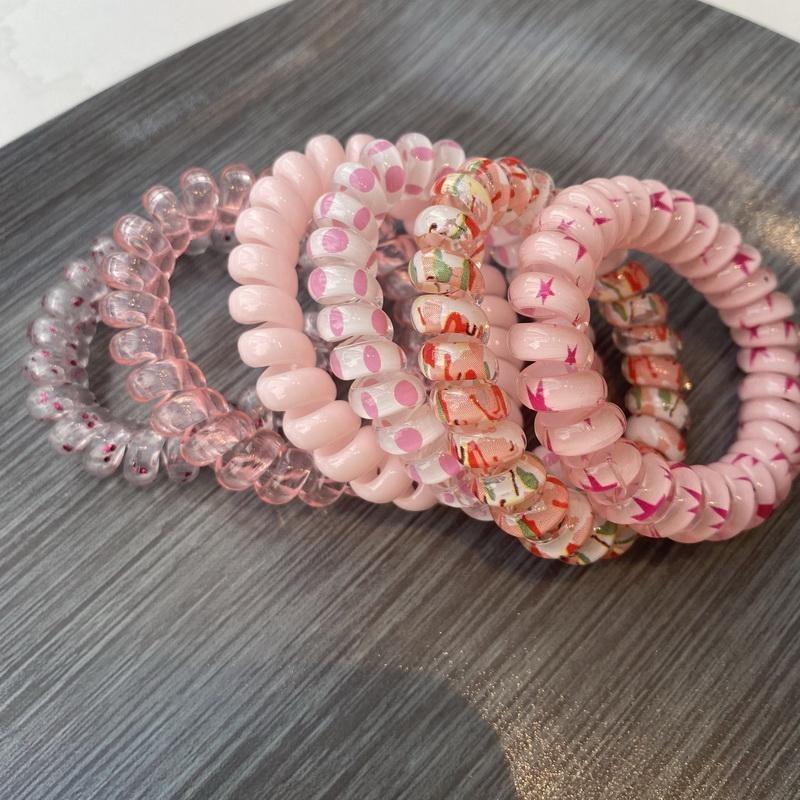 6pcs/set Women Telephone Wire Hair Bands Girls Star Printing Spiral Cord Hair Tie Elastic Scrunchies  Hair Rope Gum Accessories