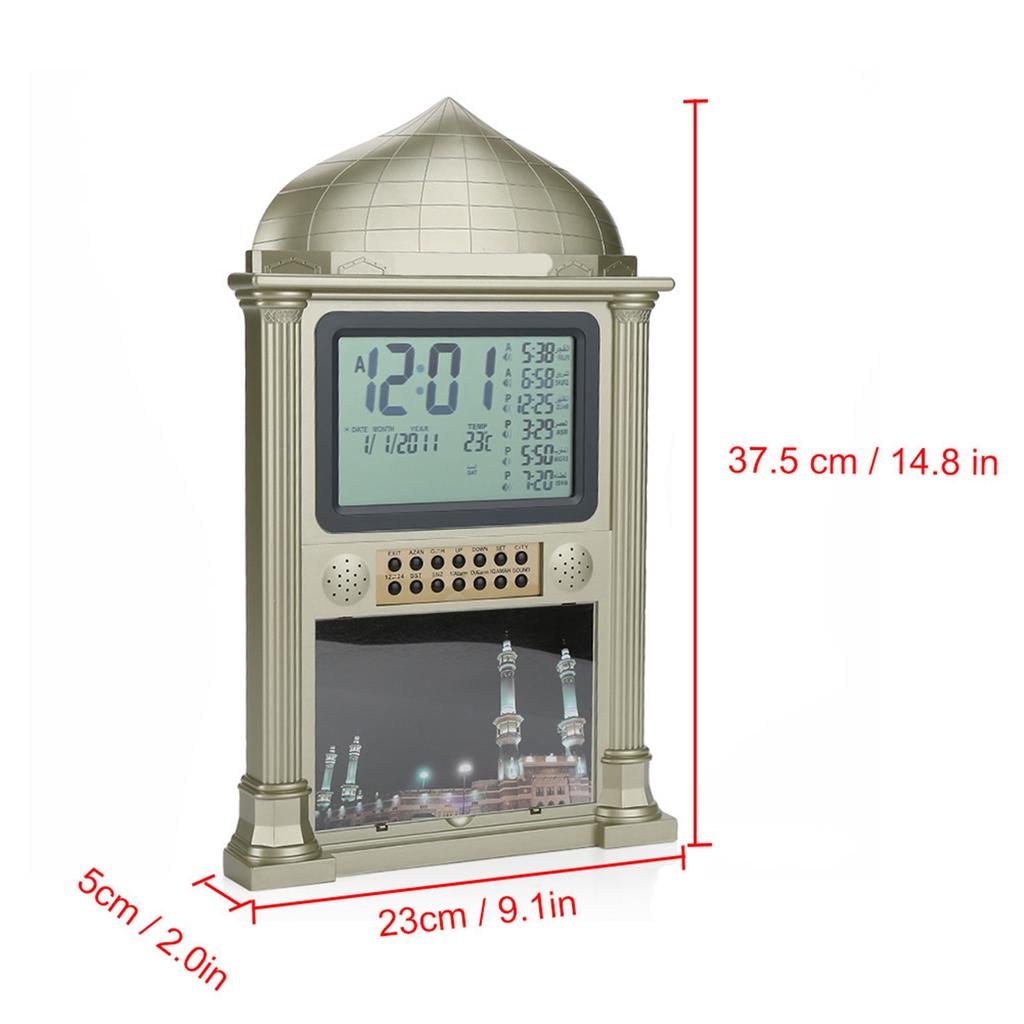 1Pcs Plastic Islamic Prayer Digital Calender Time Display Alarm Wall Clock(grey)