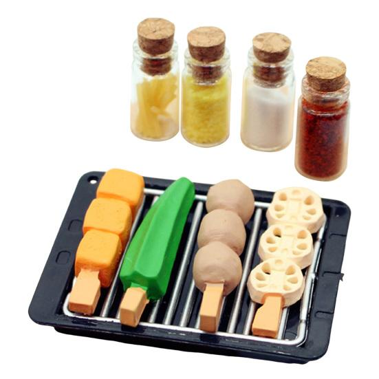 

Мини-гриль шампур набор миниатюрных блюд барбекю аксессуары смоляной мини-гриль колбаски гриль бутылки приправы для 1:12 масштабных миниатюрных домиков и кукол A