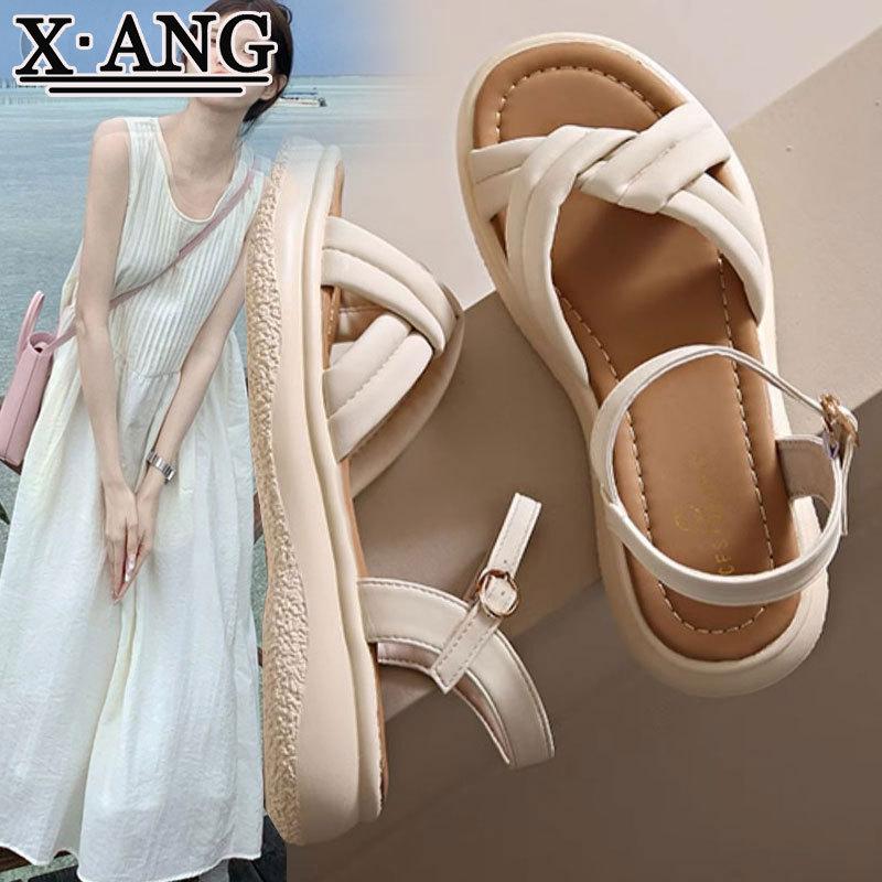 One-word Buckle with Platform Sandals Women's Summer Wear 2025 New Versatile Soft Sole with Skirt Fairy Style Roman Shoes