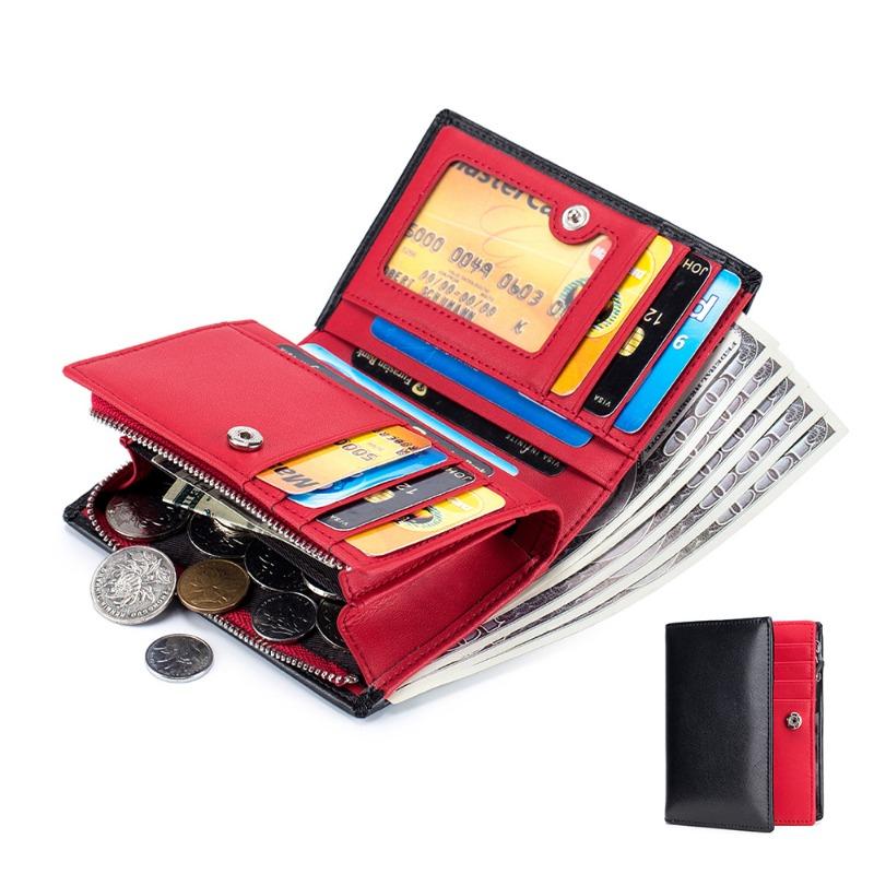 MenWallet Leather Short Wallet Small Zipper RFID New Men s Vertical Business Wallet красный