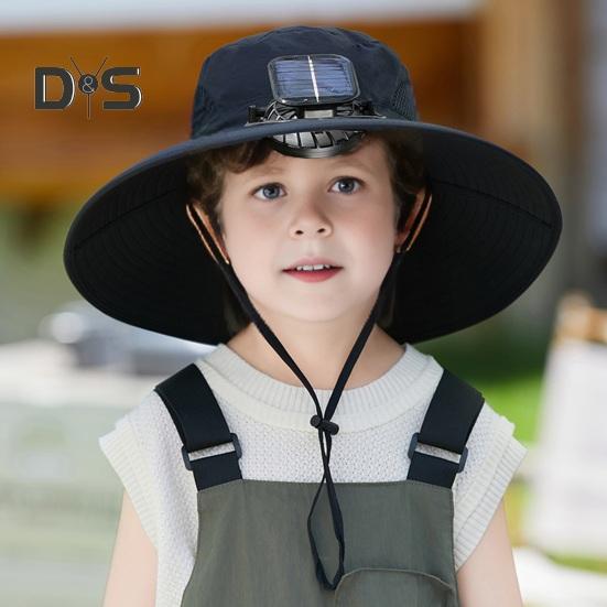Outdoor Wide Brim Sun Hat with Solar Powered Fan Hat Breathable Mesh Design UV Protection Kids Boys Hat