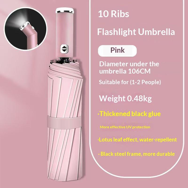Полностью Автоматический Трехскладной Зонт Вращающийся Светодиодный Фонарик Бизнес Ветрозащитный Складной Зонт Солнечный Зонт one size розовый
