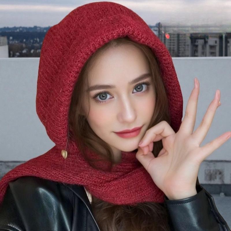 Balacara Knitted Hat Integrated Scarf Hat Korean Style Fashionable Autumn and Winter Outdoor Warm Baotou Woolen Hat