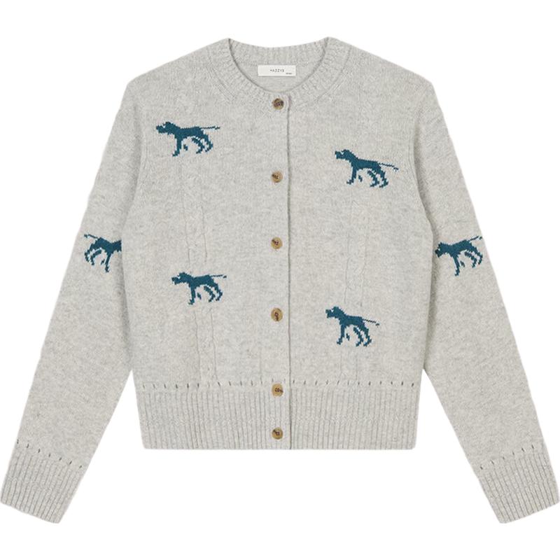HAZZYS Women's Jacquard Animal Pattern Wool Cardigan