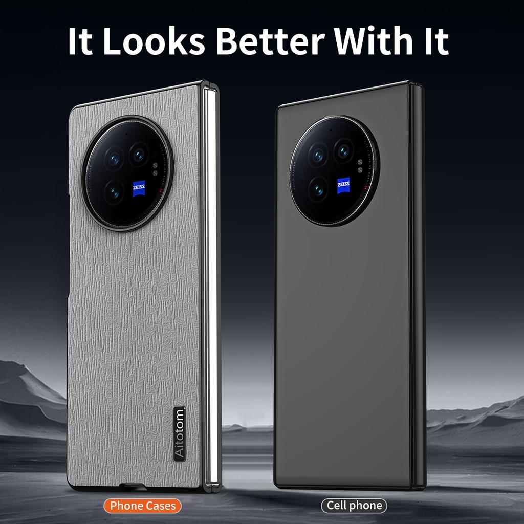 For vivo X Fold3 Pro Case Wood Grain PU Leather+PC+TPU Shockproof Folding Phone Cover