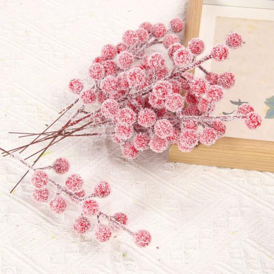 Yousheng 20Pcs Artificial Snow Red Berry Pick Branch Christmas Holly Berries Stem Faux Plants Branch Xmas Holiday Wedding Party Home Decoration