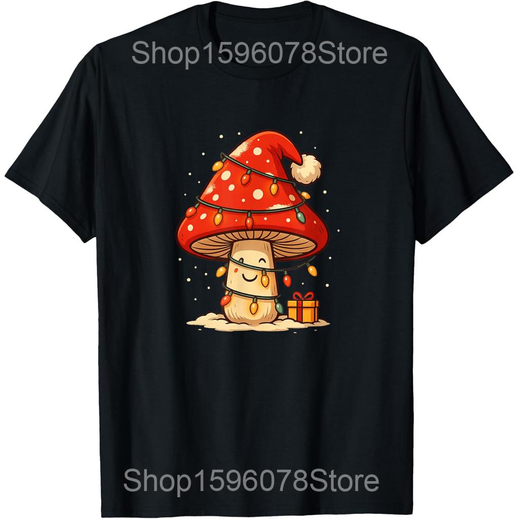 Mushroom Christmas Tree Merry Christmush Ugly Christmas T Shirts Cotton Humor Streetwear Tee Short Sleeve Unisex Loose Clothing