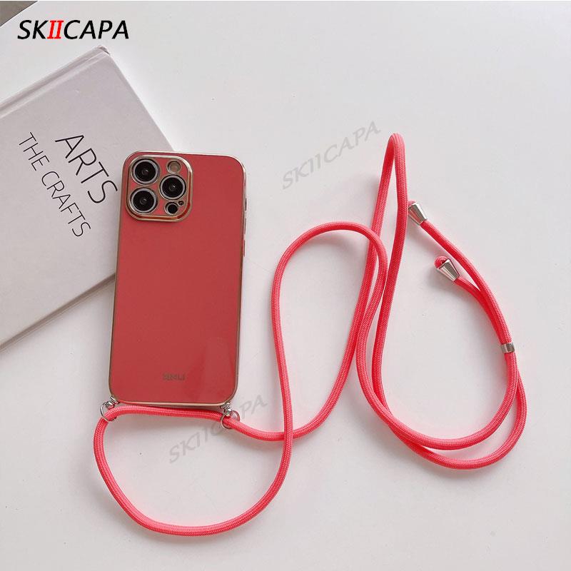 

Crossbody Necklace Cord Lanyard Plating Case for Honor 400 Smart Fundas Honor X7D X9D Silicone Bumper Soft TPU Phone Cover for honor X9D