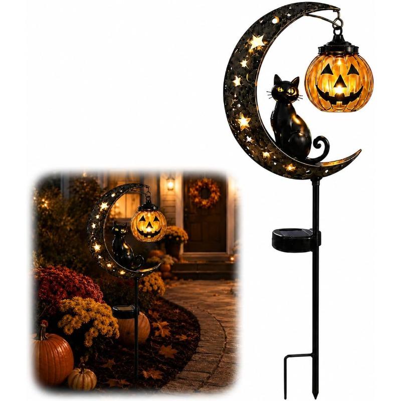 Black Cat Moon Ground Lamp Halloween Black Cat Pumpkin Moon Plug-in Light for Outdoor Yard Lawn Patio Pathway Halloween Party Decoration Black Cat pumpkin