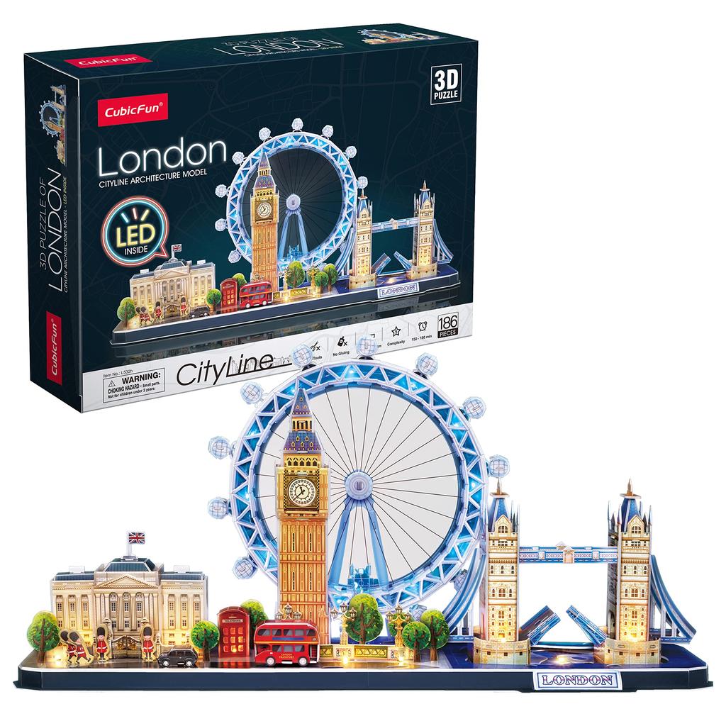 Cubic Fan 3D Puzzle Craft Kit, London (with LED), L532h, No Glue or Tools Required