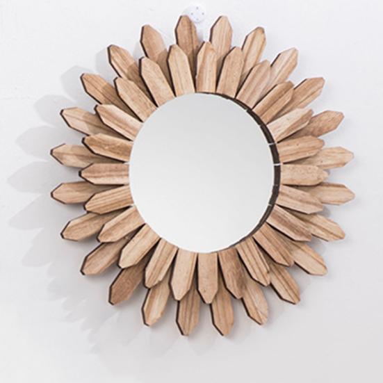 Rustic Wood Sunflower Decoration Wall Mirror Flower Wood Frame Hanging