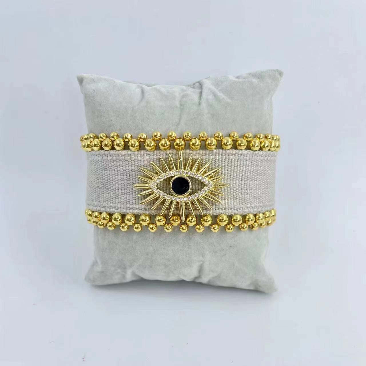 

Винтажный демонический глаз, тканый браслет из ткани, бахрома, глаз, веревка, женский серый