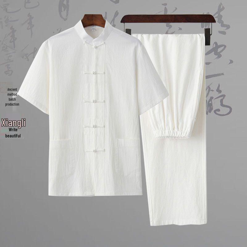 Men's Tang Suit Cotton & Linen Hanfu: Traditional Chinese Costume for Meditation & Tea Ceremonies (Spring-Summer-Fall)