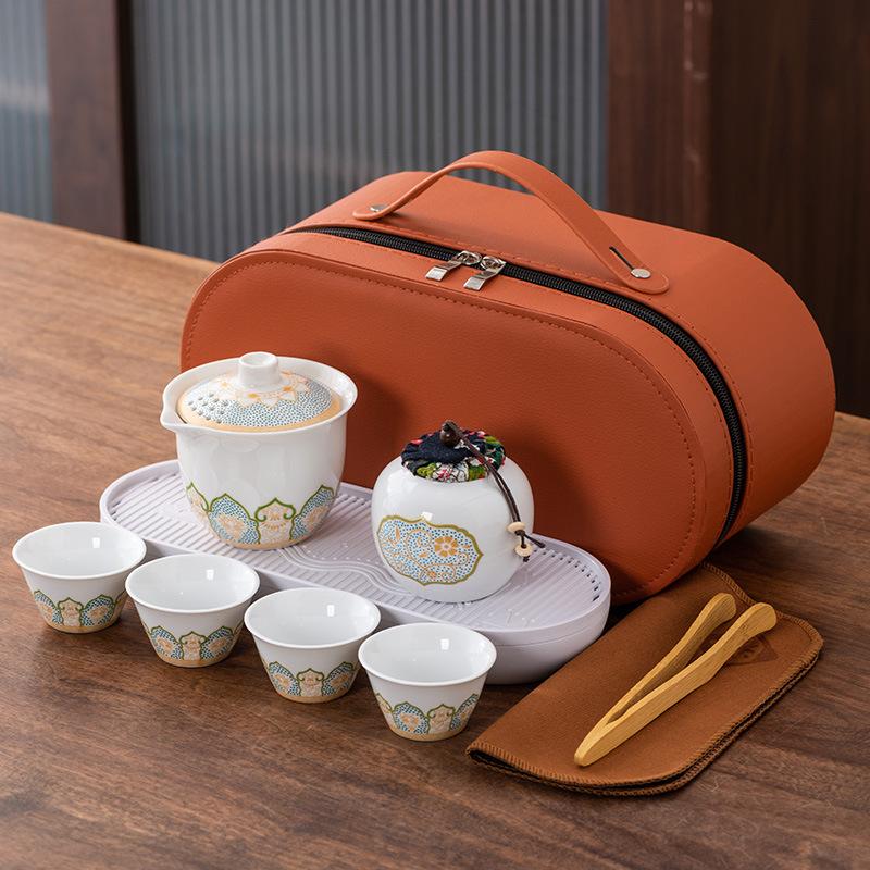 High-end Guochao travel tea set, household high-end business gifts, light luxury, a pot of three cups, commemorative souvenir gifts