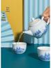 Celadon White Porcelain Tea Set with Gold Landscape: Complete Chinese Gaiwan Teapot and Teacup Set for Kung Fu Tea.