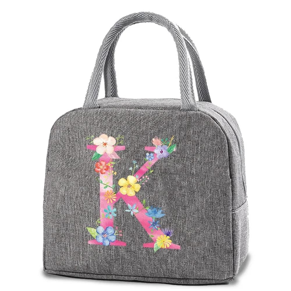 Reusable Insulated Lunch Bag Canvas Insulated Lunch Storage Bag Ladies Men's Portable Lunch Bag Waterproof Letter Pattern
