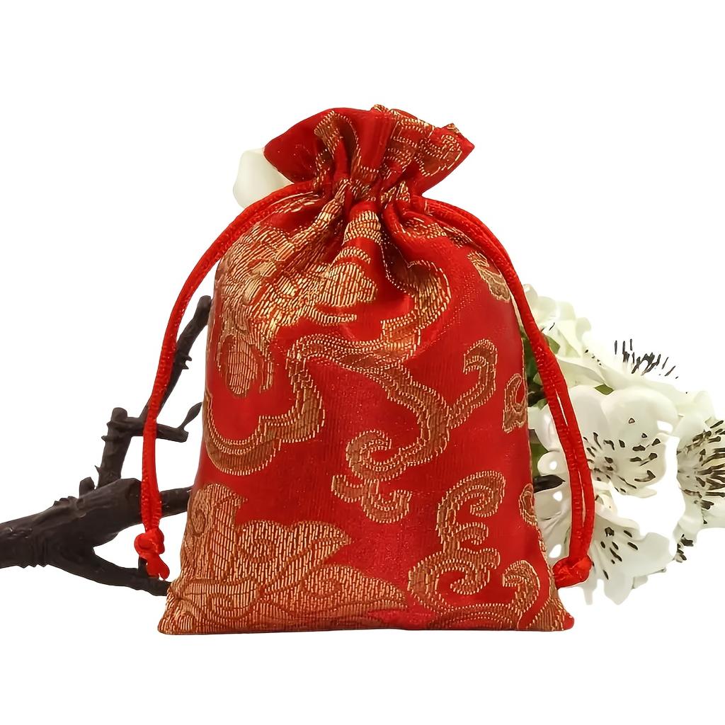 12pcs Traditional Chinese Jewelry Pouches with Drawstring-Multi-Layer Portable Brocade Bags for Beads&Bracelets,Decorative Pouch