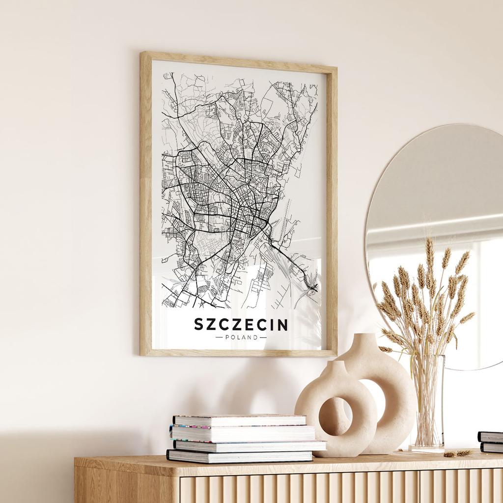 Plakat plan miasta Szczecin czarnobiały