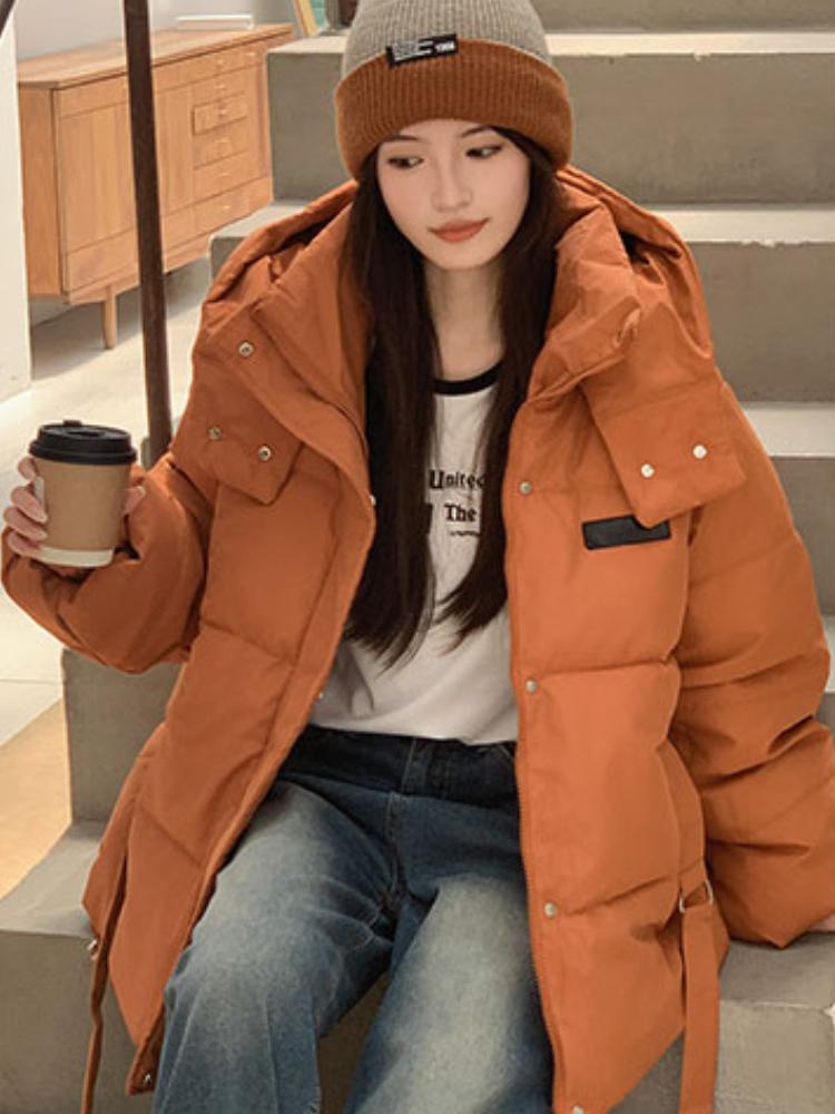 France Elegant Down Cotton Short Jacket Women Korean Fashion Loose Warm Solid Coat Winter New High Street Vintahe Pockets Jackets