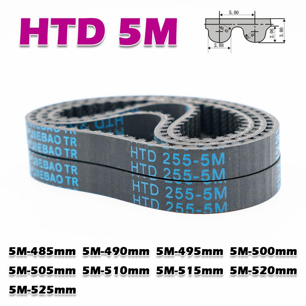 HTD 5M Rubber Transmission Closed Loop Timing Belt Perimeter HTD5M 485 490 495 500 505 510 515 520 525mm Width 10~50mm CNC Drive