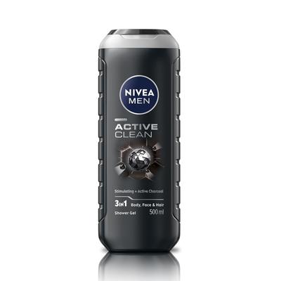 Men Active Clean Shower Gel For Body Hair Face 3In1 Charcoal Scent 500ml Pack Of 1 Gentle Deep Cleanser