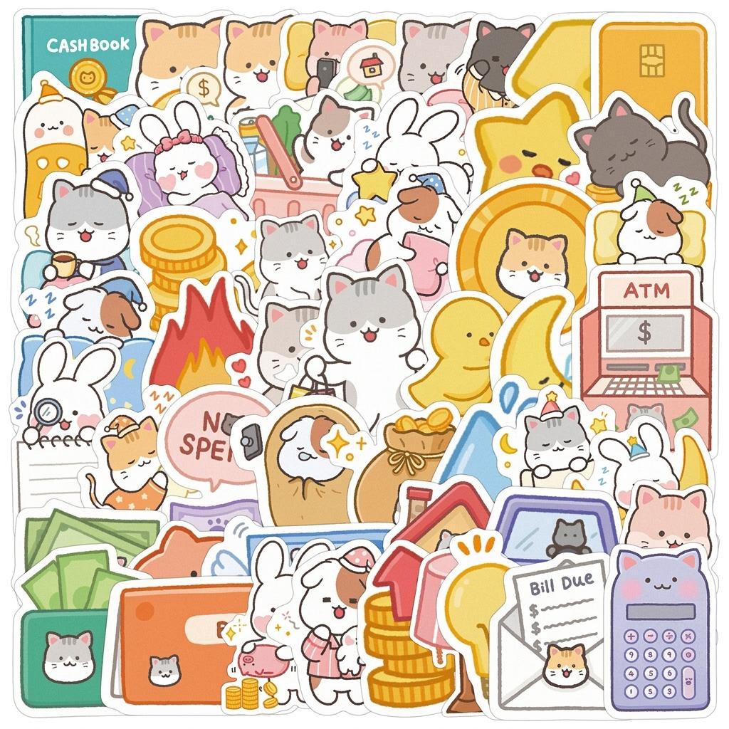 50Pcs Cute Rabbit-Stickers Waterproof Pet Material for Phone Laptop Luggage Decoration