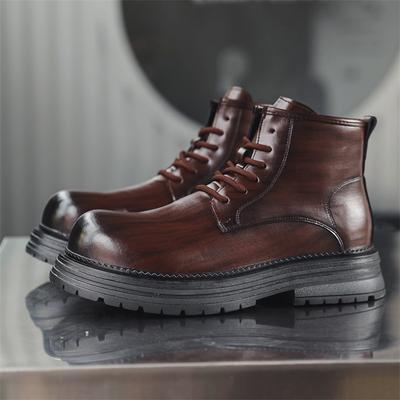 British Style Mens Casual Platform Boots Black Brown Genuine Leather Shoes Cowboy Ankle Boot Party Banquet Motorcycle Botas Male