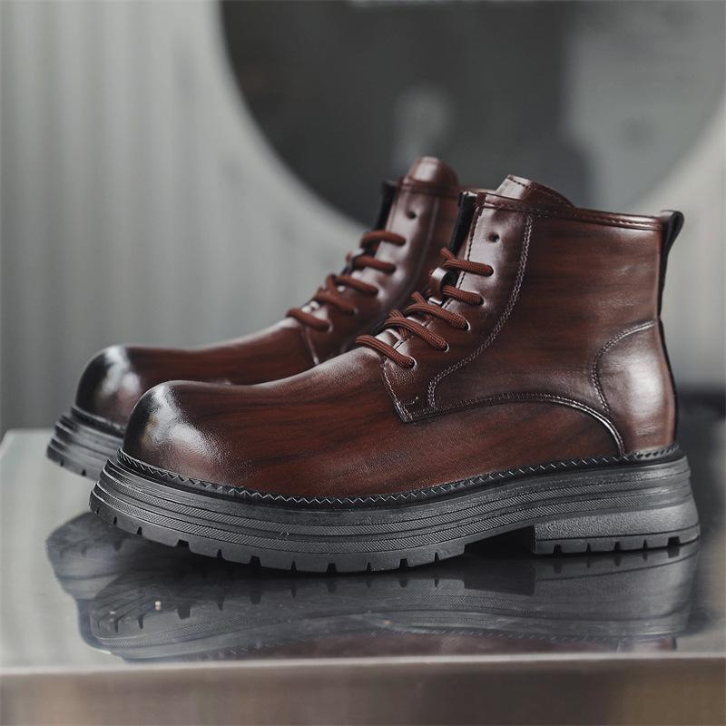 British Style Mens Casual Platform Boots Black Brown Genuine Leather Shoes Cowboy Ankle Boot Party Banquet Motorcycle Botas Male