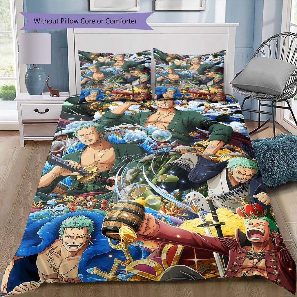 One Piece Zoro Theme Collection Bedding Set, 1 Duvet Cover & 2 Pillowcases, Cozy Bedroom, Great Gift for Fans