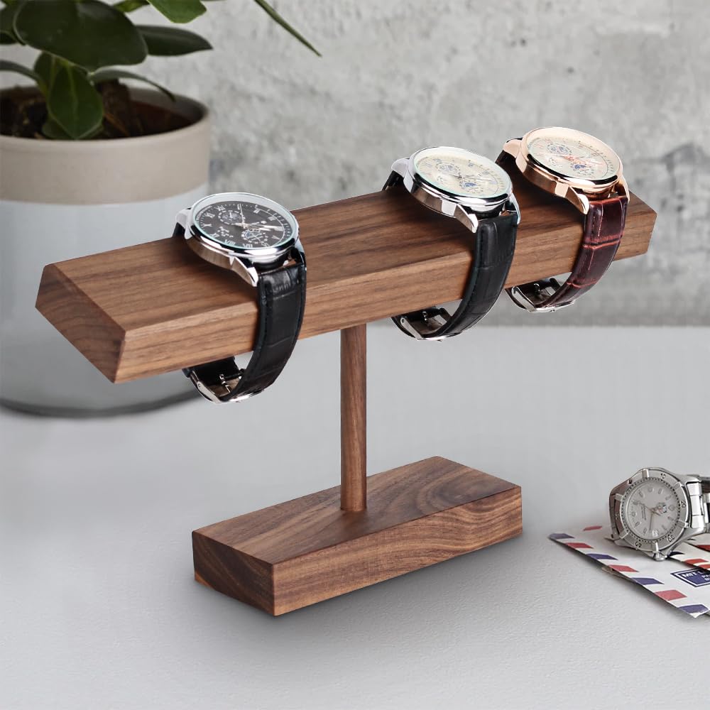 Baskiss Luxury Wooden Watch Stand, Watch Display and Storage for 2-4 Watches, Walnut
