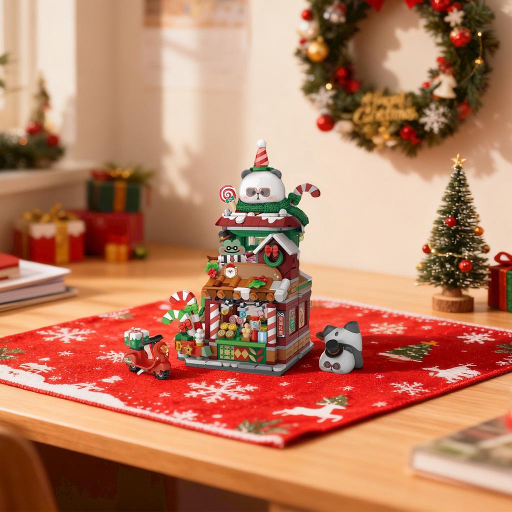 Building  , Small  Assembly, Educational Toys, Christmas Mall,  House, Stacked  Scene, House