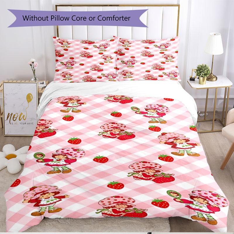 3pcs Duvet Cover Set (1*Duvet Cover + 2*Pillowcase, Without Core), Strawberry Shortcake Print Soft All‑Season Bedding Set, Home Bedroom Decor Gift