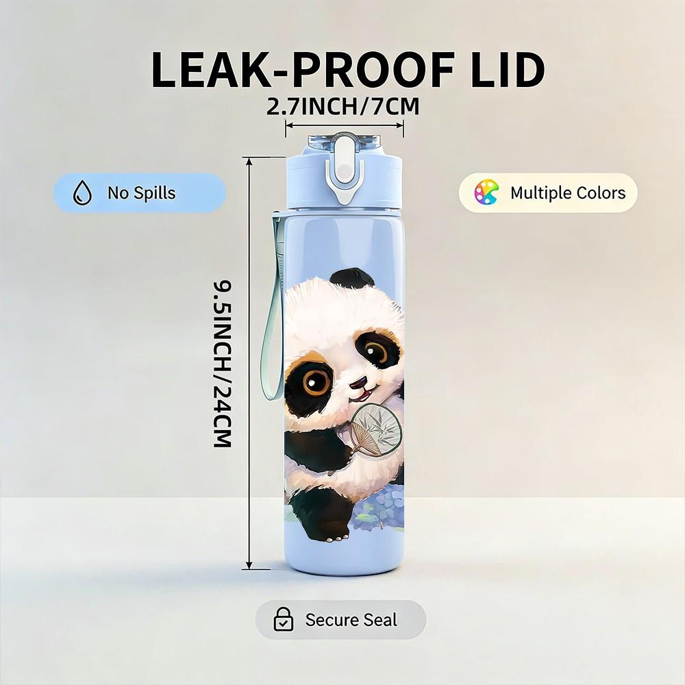1PC Soft Watercolor Sitting Panda Pattern 750ml Color Plastic Sports Water Bottle Leakproof Flip Straw Lid Suitable for Sports Office Home Use