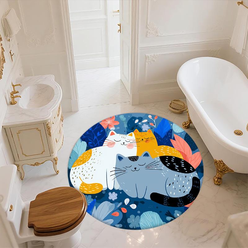 Flat Style Cat,Round Area Rug,Carpet Rug for Living Room Bedroom Sofa Playroom Decor,Non-slip Floor Mat